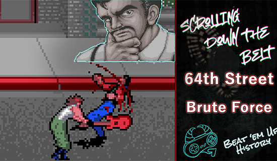 One of the main characters from Brute Force hitting an enemy with a guitar in the street, with Rick from 64th Street looking on in disapproval