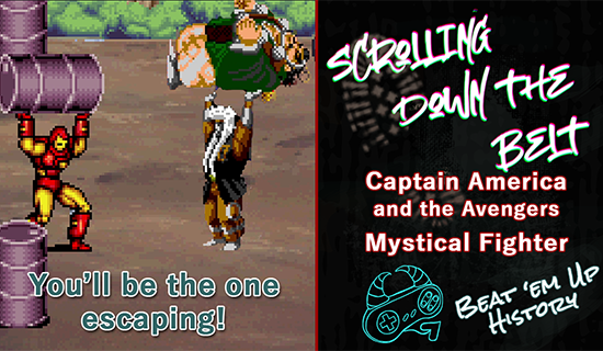 Iron Man from Captain America and the Avengers facing off against a Kabuki fighter from Mystical Fighter