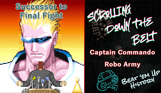 An image of Captain Commando's face up on a monitor after completing the game Captain Commando