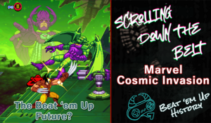 Wolverine fighting Annihilus with Galactus looming in the background