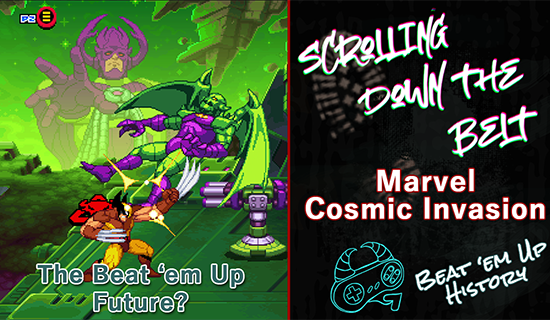 Wolverine fighting Annihilus with Galactus looming in the background